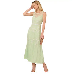 Adrianna Papell Womens Embellished Sleeveless Midi Dress, Elegant Party or Special Occasion Outfit