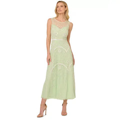 Adrianna Papell Womens Embellished Sleeveless Midi Dress, Elegant Party or Special Occasion Outfit