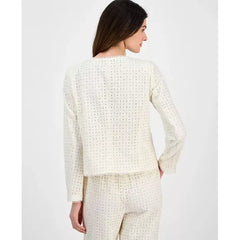 Anne Klein Womens Cotton Eyelet Button, Front Jacket Lightweight Stylish, White Dove