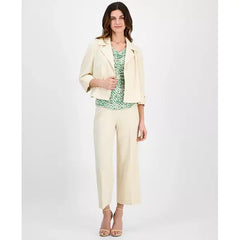 Anne Klein Womens Notched Collar Drapey Cropped Jacket, Modern Layering Piece, Lt Parchment