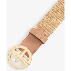Giani Bernini Logo-Buckle Straw Belt – Med Beige