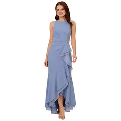 Adrianna Papell Women's Sleeveless Ruffled High Low Gown for Elegant and Dramatic Evening Style