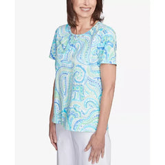 Alfred Dunner Womens Paisley Pleated Crew Neck Top, Stylish Comfortable Blouse