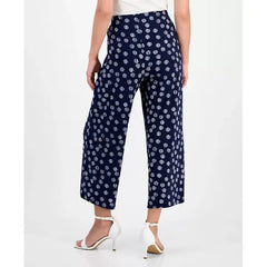 Anne Klein Petite Dot Print Pull On Mid Rise Pants, Trendy Comfortable Womens Bottoms, Distant Mountain/Bright White
