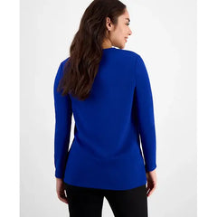 Anne Klein Petite Long Sleeve Buckle Closure Cardigan, Stylish and Elegant Cardigan ,Santorini Blue