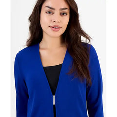 Anne Klein Petite Long Sleeve Buckle Closure Cardigan, Stylish and Elegant Cardigan ,Santorini Blue