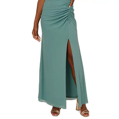 Adrianna Papell Womens V Neck Sleeveless Draped Gown, Elegant Formal Evening Dress