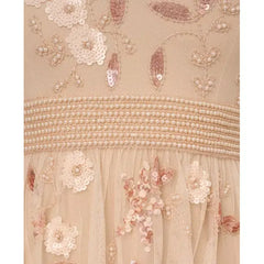 Adrianna Papell Women's V-Neck Beaded Mesh Minidress for Elegant Evening Wear, Pale Pink