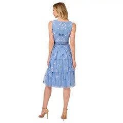 Adrianna Papell Womens Beaded Tiered Mesh Dress, Glamorous and Elegant Style for Special Occasions