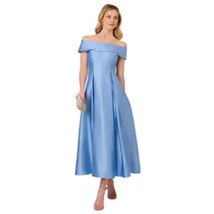Adrianna Papell Women's Off The Shoulder Mikado Fit and Flare Dress for Elegant and Timeless Style, Bluebell