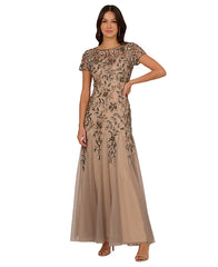 Adrianna Papell Plus Size Floral-Beaded Gown, Perfect for Elegant Events