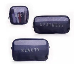 Rubik Travel Wash Bag for Men Women Cosmetics Makeup Shaving Accessories, Multipurpose Mesh Travel Storage Organizer Bag 3pc/Set (Navy Blue)