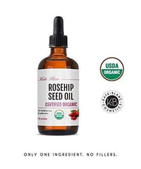 Kate Blanc Cosmetics Rosehip Oil (1oz) by USDA Certified Organic, 100% Pure, Cold Pressed, Unrefined. Reduce Acne Scars. Essential Oil for Face, Nails, Hair, and Skin. Therapeutic AAA+ Grade
