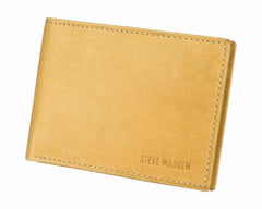 Steve Madden Men Leather RFID Wallet Extra Capacity Attached Flip Pocket Wallet - Tan