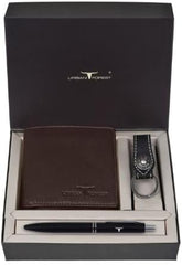 URBAN FOREST James Leather Wallet Combo for Men - Classic Medium Brown Men's Leather Wallet, Keyring & Pen Combo Gift Set for Men