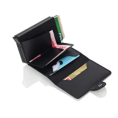 eWINNER Black fashion PU Leather aluminium slim Secure ID wallet Slim Card Holder for Men Women Auto Pop Up RFID Blocking Credit Card Holder Money Clip Wallet Holds 14 Cards