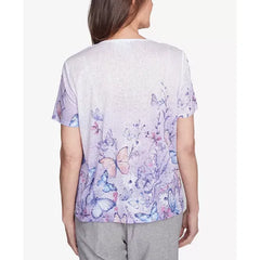 Alfred Dunner Petite Crystal Springs Crisscross Ombre Butterfly Top, Lilac, Size PM