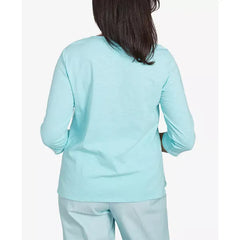 Alfred Dunner Petite St. Thomas Asymmetrical Dragonfly Embroidery Top, Mint