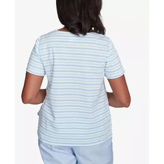 Alfred Dunner Petite St. Thomas Embroidered Daisy Striped Top, Mint Multi