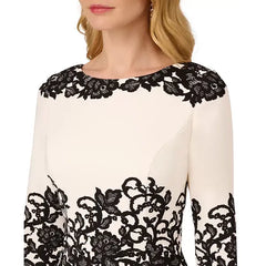Adrianna Papell Women's Scroll Lace 3/4-Sleeve Sheath Dress, Elegant for Formal Events