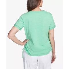 Alfred Dunner Women's Rise Shine Dot Lace Trimmed Short Sleeve Round Neck T-Shirt, Lime