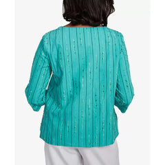 Alfred Dunner Women's Nantucket Spliced Jacquard Texture Crew Neck Top, Jade