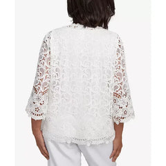 Alfred Dunner Women's Estate of Mind Embellished Lace Two in One Crew Neck Top , Oyster