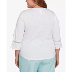 Alfred Dunner Plus Size St. Thomas Lace Patchwork Embellished Sleeve Top, White