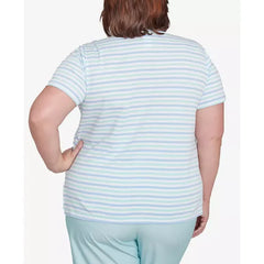 Alfred Dunner Plus Size St. Thomas Embroidered Daisy Striped Top, Mint Multi