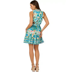 Adrianna Papell Womens Printed Sleeveless A Line Dress Chic Flattering Fit for Any Occasion, Mint Multi, Mint Multi