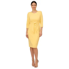 Adrianna Papell Womens Crepe Tie Waist Three Quarter Sleeve Sheath Dress, Elegant Work or Special Occasion Outfit