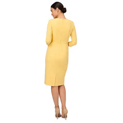 Adrianna Papell Womens Crepe Tie Waist Three Quarter Sleeve Sheath Dress, Elegant Work or Special Occasion Outfit