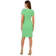Adrianna Papell Womens Pleated Bow Shoulder Slit Front Dress, Elegant Special Occasion Outfit