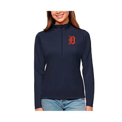 Antigua Women's Navy Detroit Tigers Tribute Quarter-Zip Pullover Top, Navy