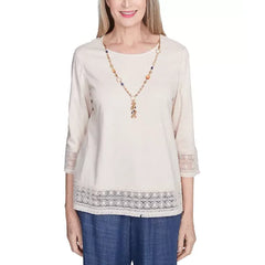 Alfred Dunner Petite Summer Solstice Lace-Trim Knit Top, Oatmeal