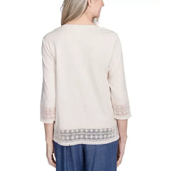 Alfred Dunner Petite Summer Solstice Lace-Trim Knit Top, Oatmeal