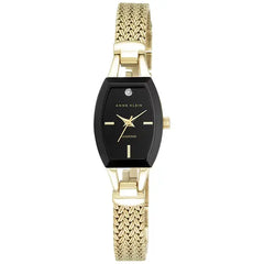 Anne Klein Womens Black Gold Tone Mesh Bracelet Watch, Elegant Quartz Timepiece, 19mm, AK-2184BKGB
