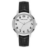 Anne Klein Womens Quartz Black Polyurethane Leather and Silver Tone Watch, 34mm