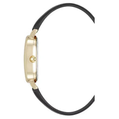 Anne Klein Womens Quartz Oval Black Polyurethane Leather and Gold Tone Metal Alloy Watch, 23mm