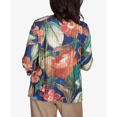 Alfred Dunner Women's Summer Solstice Dramatic Summer Floral Crew Neck Top, Navy Multi