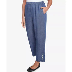 Alfred Dunner Womens Summer Solstice Relaxed Button Detail Ankle Pants , Casual Comfortable Fit