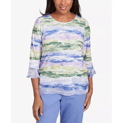 Alfred Dunner Women's Santa Fe Watercolor Biadere Striped Top, Iris Multi