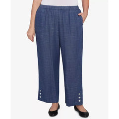 Alfred Dunner Plus Size Summer Solstice Relaxed Button Detail Pull On Ankle Pants