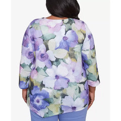 Alfred Dunner Plus Size Santa Fe Dramatic Pansies Floral Print Top, Iris Multi