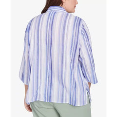 Alfred Dunner Plus Size Santa Fe Mitered Iris Stripe Collared Button Down Top, Iris