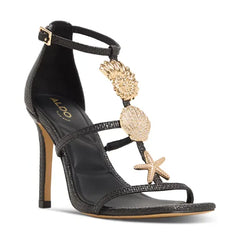 ALDO Womens Summerdate Strappy Seashell Dress Sandals, Elegant Summer Heeled Shoes,Raffia Black