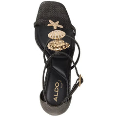 ALDO Womens Summerdate Strappy Seashell Dress Sandals, Elegant Summer Heeled Shoes,Raffia Black