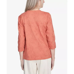Alfred Dunner Petite Natural Instinct Solid Leaf Embroidered Top With Necklace, Copper