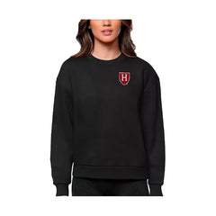 Antigua Women's Black Harvard Crimson Logo Victory Crewneck Pullover Sweatshirt, Black