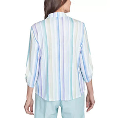 Alfred Dunner Petite St. Thomas Island Stripe Roll-Tab Shirt, Mintmul